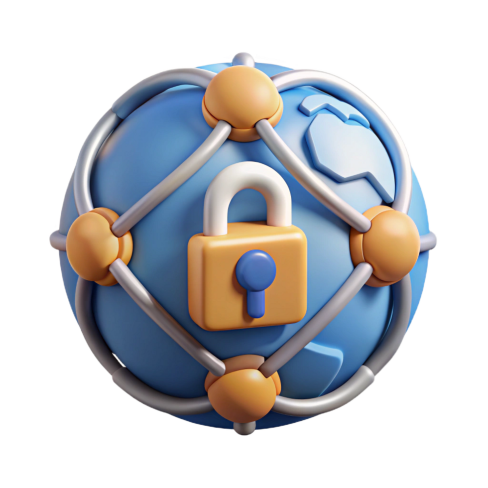 stunning minimalist Secure Network Node Icon with World Map Cutout genuine png