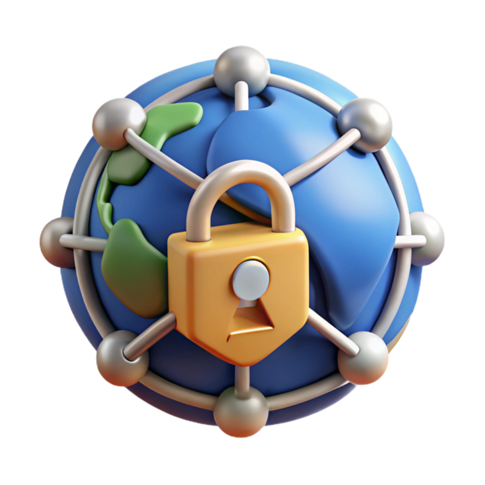 serene contemporary Secure Network Node Icon with World Map Cutout exclusive png
