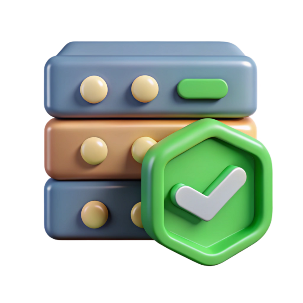 beautiful creative Secure Server Illustration with Green Checkmark Transparent Background premium png