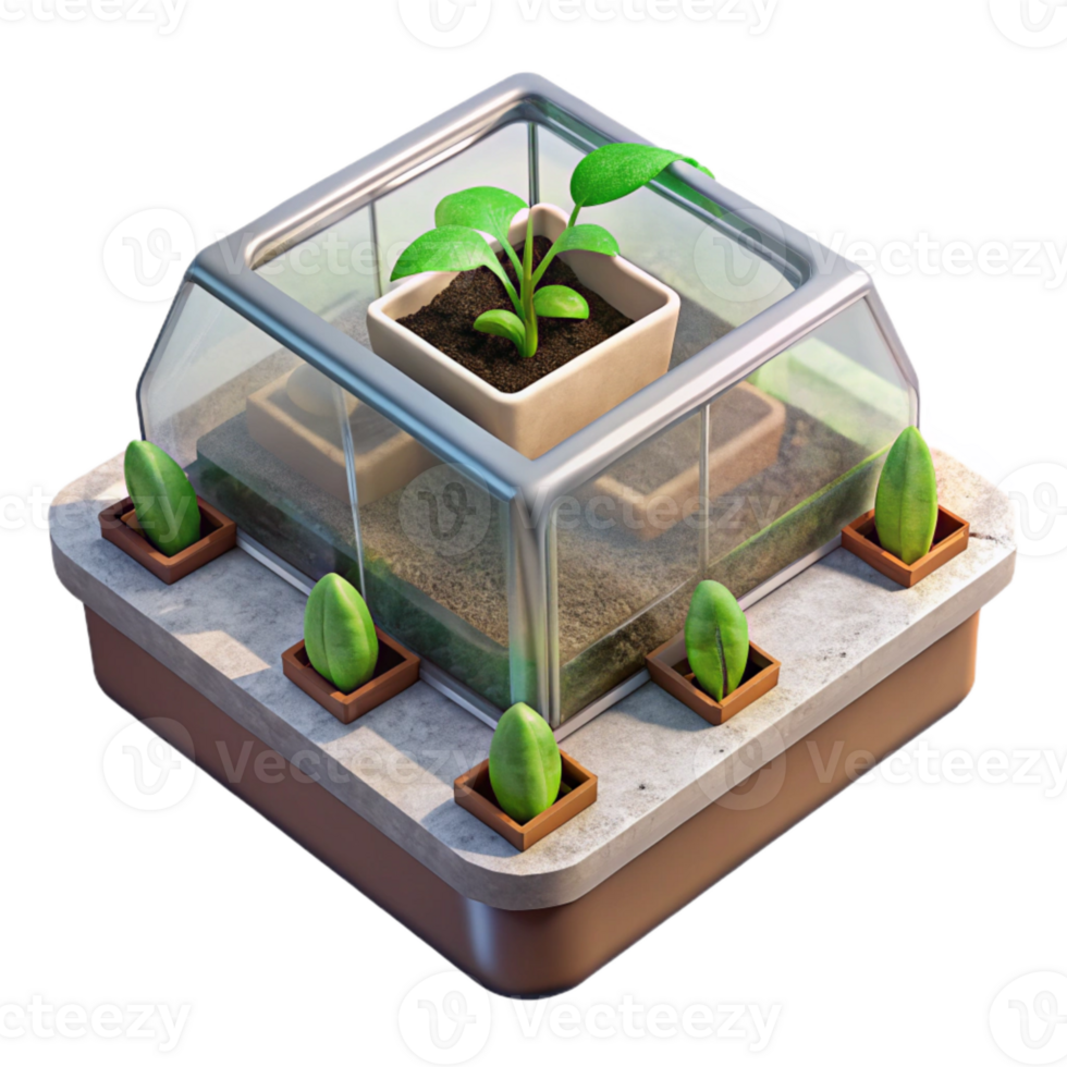 vibrant vintage Seedling Tray in Space Greenhouse Top View Transparent Background premium png
