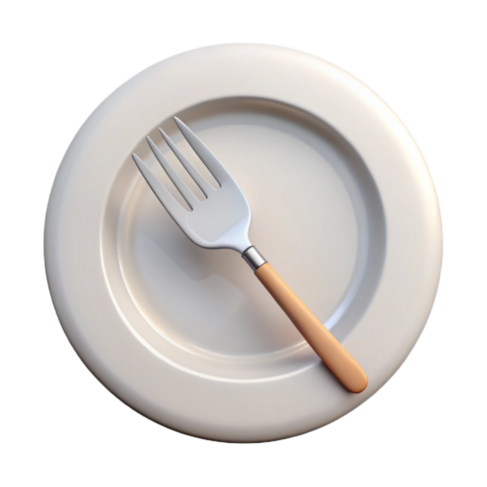 impressive minimalist Simple White Plate with Fork Transparent Background high quality png