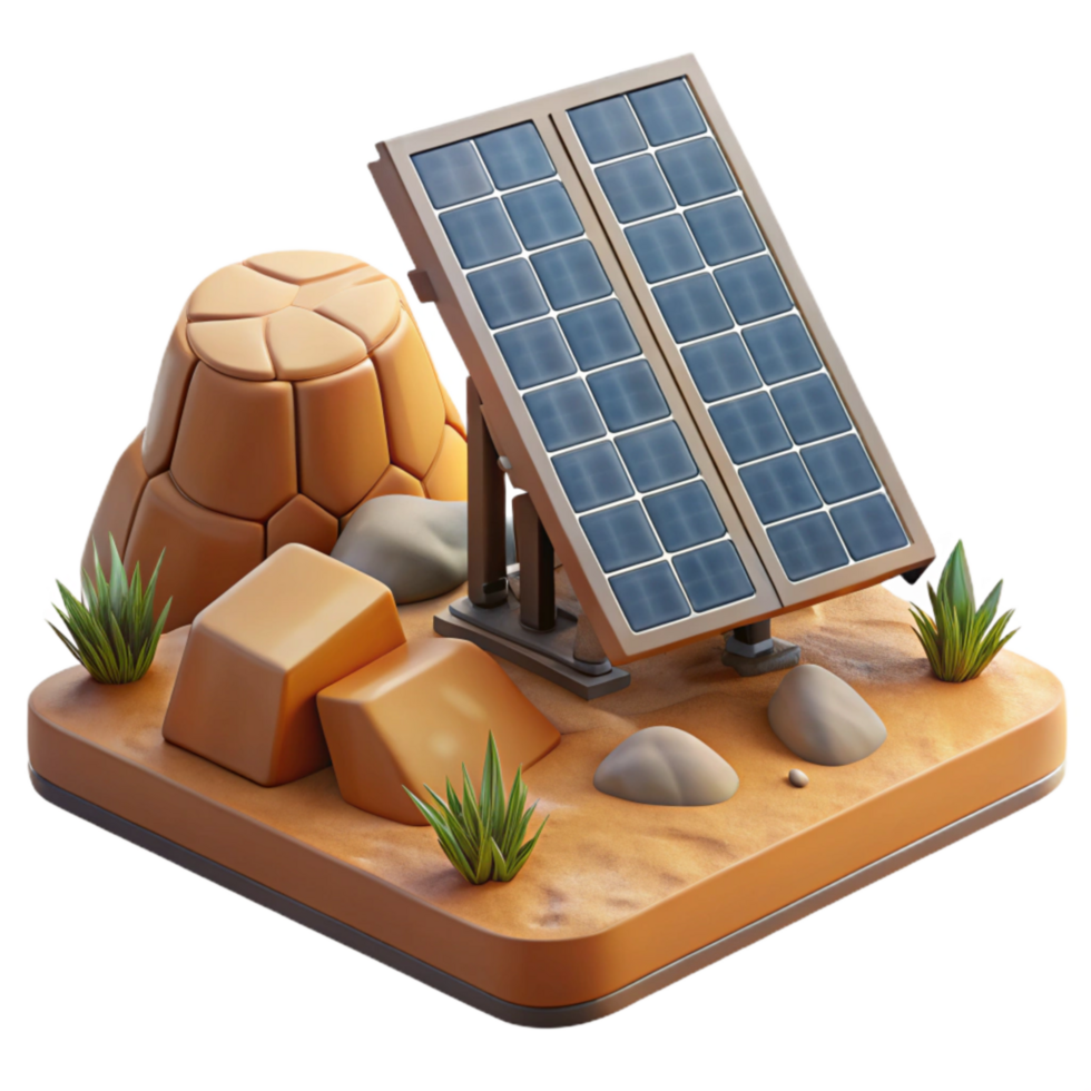 vibrant traditional Solar Panel Array in Desert Landscape Isolated premium png