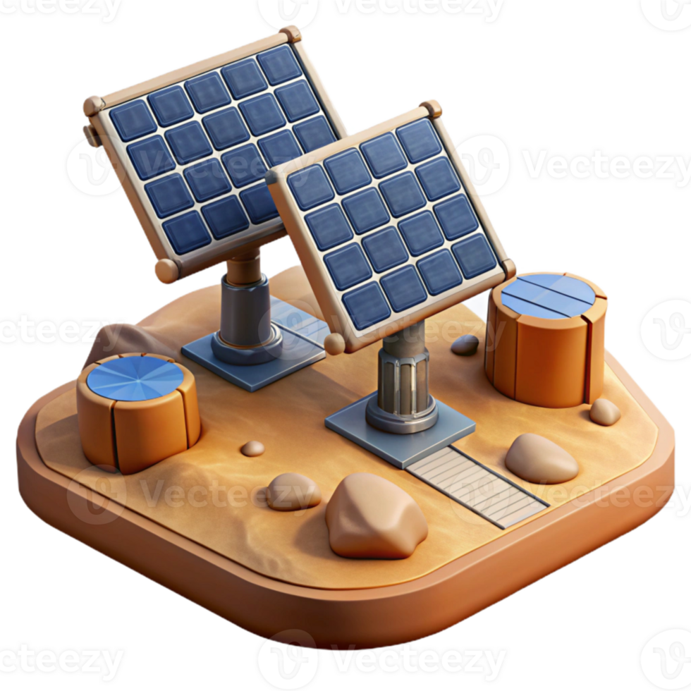dramatic vintage Solar Panel Array in Desert Landscape Isolated authentic png