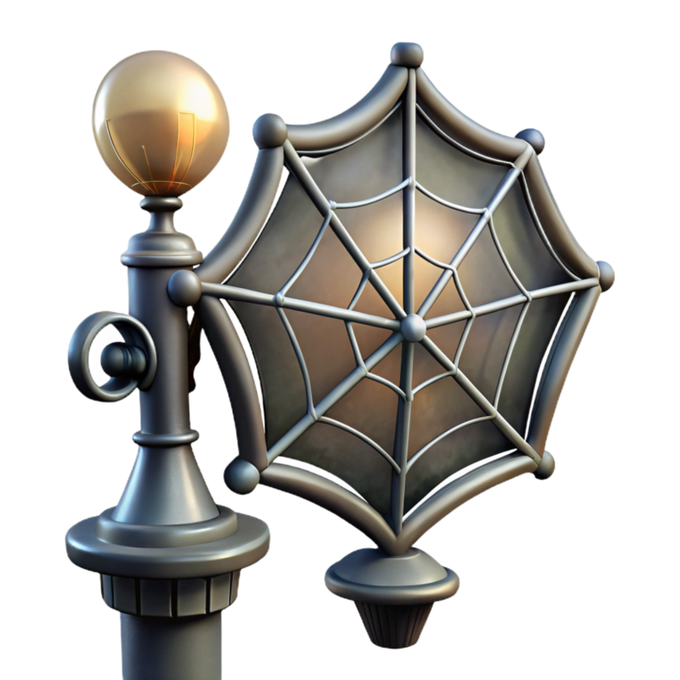 extraordinary creative Spider Web on Lamppost Transparent Background Dewdrops professional png