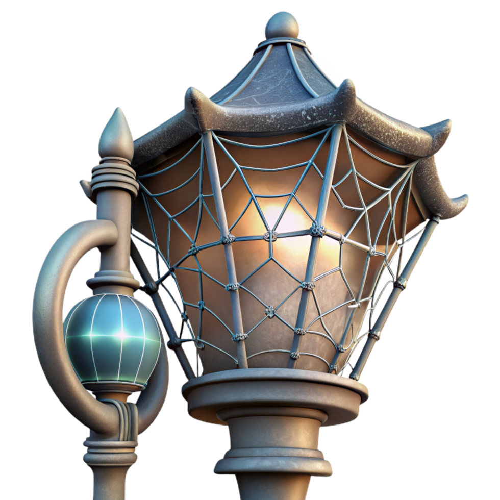 extraordinary vintage Spider Web on Lamppost Transparent Background Dewdrops genuine png