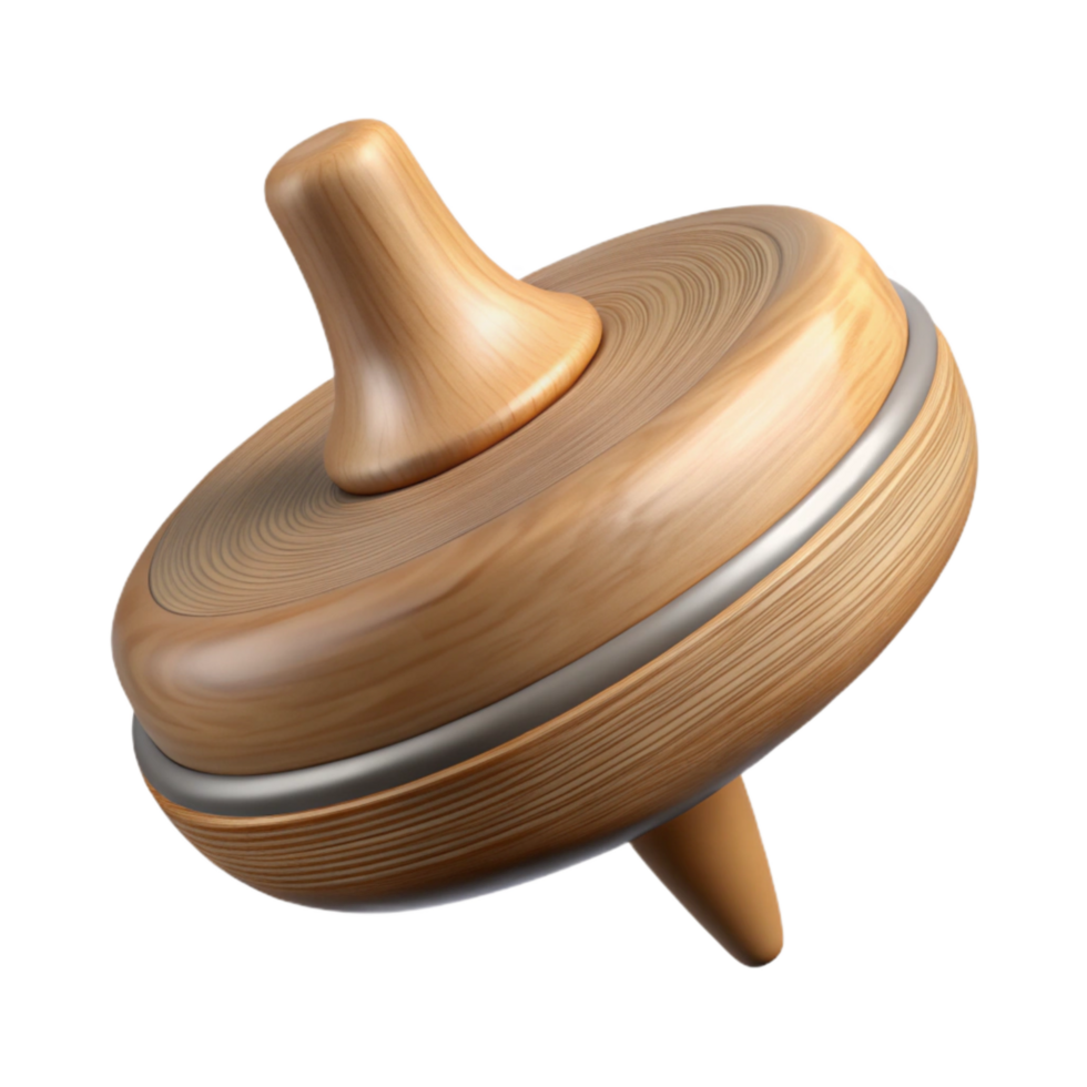 beautiful artistic Spinning Top Side View Transparent Background with Wooden Texture high quality png