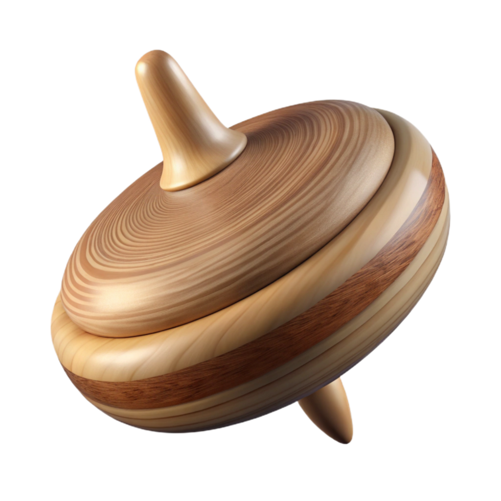 impressive contemporary Spinning Top Side View Transparent Background with Wooden Texture exclusive png
