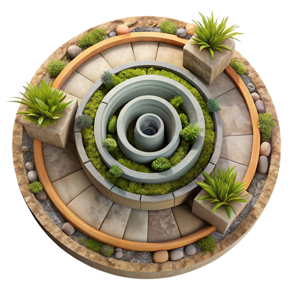 beautiful vintage Spiral Herb Garden Isolated Top Down View professional png