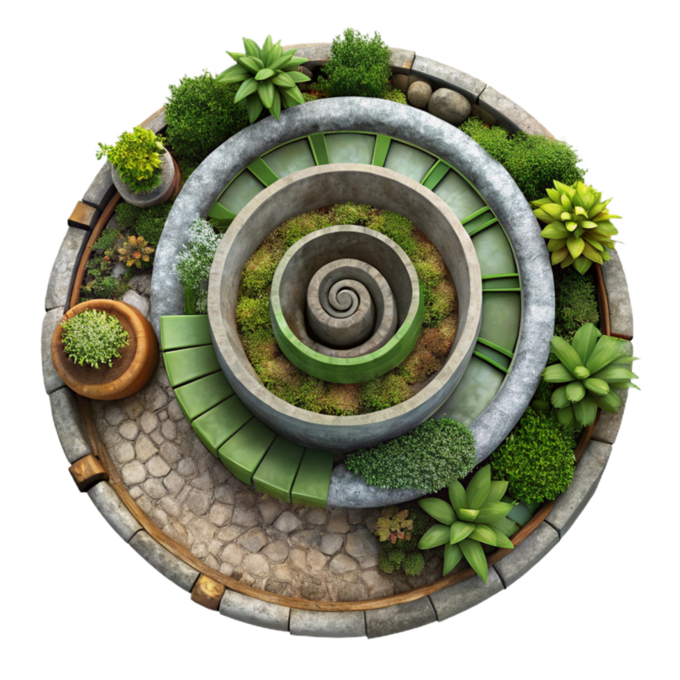 vibrant classic Spiral Herb Garden Isolated Top Down View premium png
