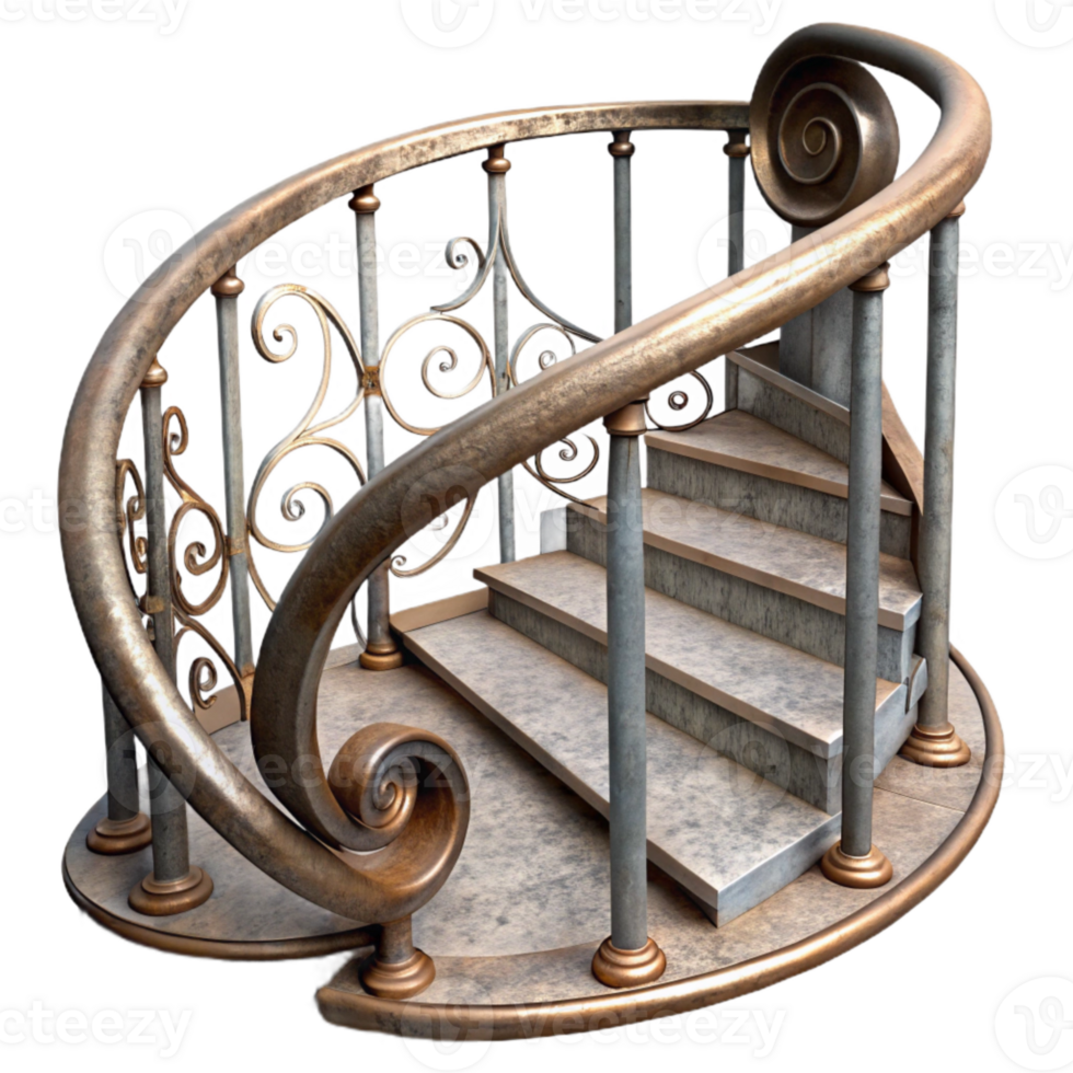 elegant abstract Spiral Staircase Metal Railing Detail Isolated genuine png