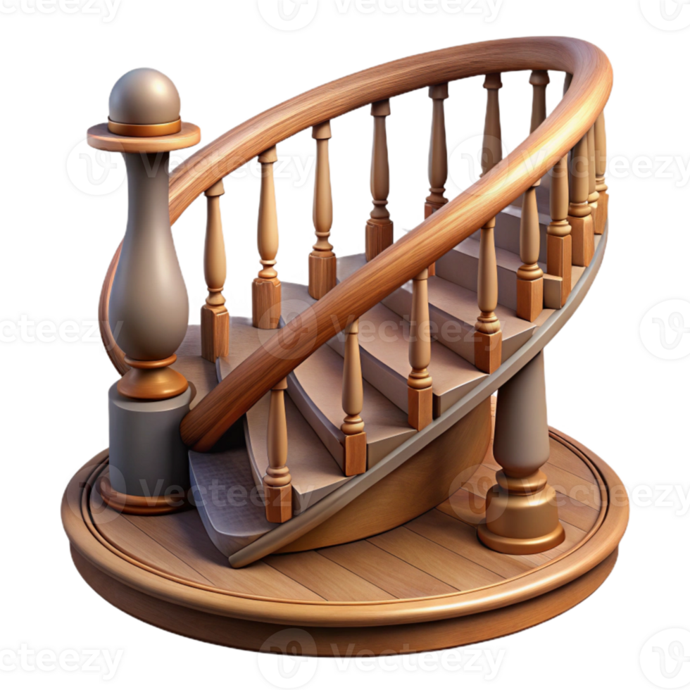 vibrant creative Spiral Staircase Wooden Railing Detail Isolated high resolution png