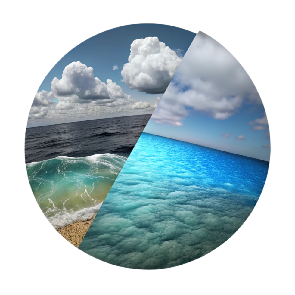 vibrant contemporary Split Screen Ocean and Sky Transparent Background high resolution png