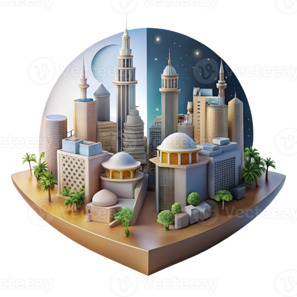 extraordinary modern Split Screen Cityscape Day and Night Cutout detailed png