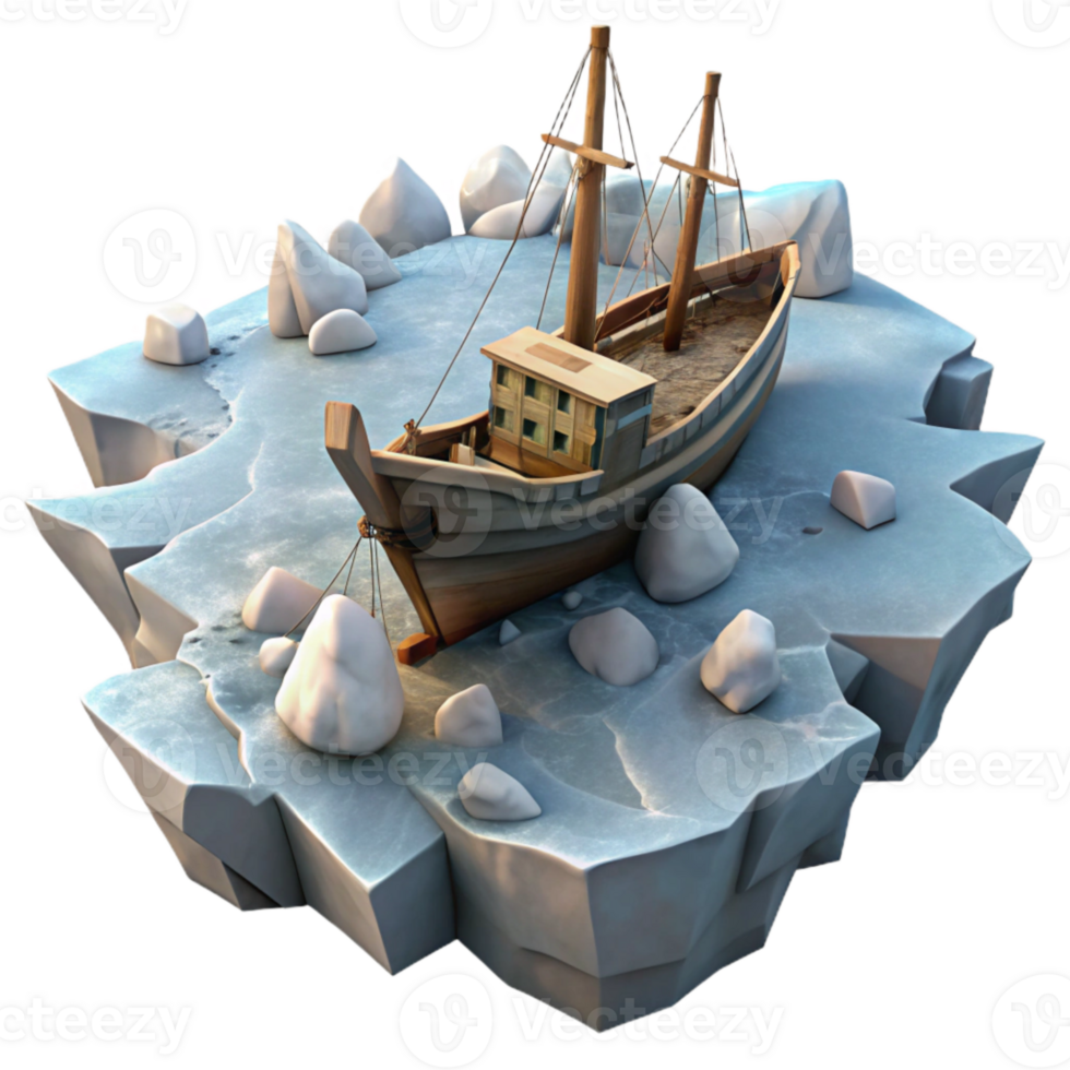 elegant traditional Sunken Ship Through Cracked Ice Isolated detailed png