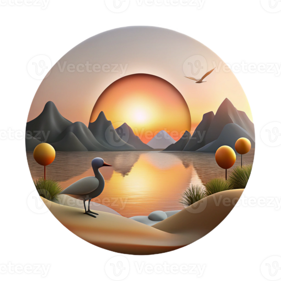 elegant rustic Sunrise Over Calm Lake with Birds Cutout original png