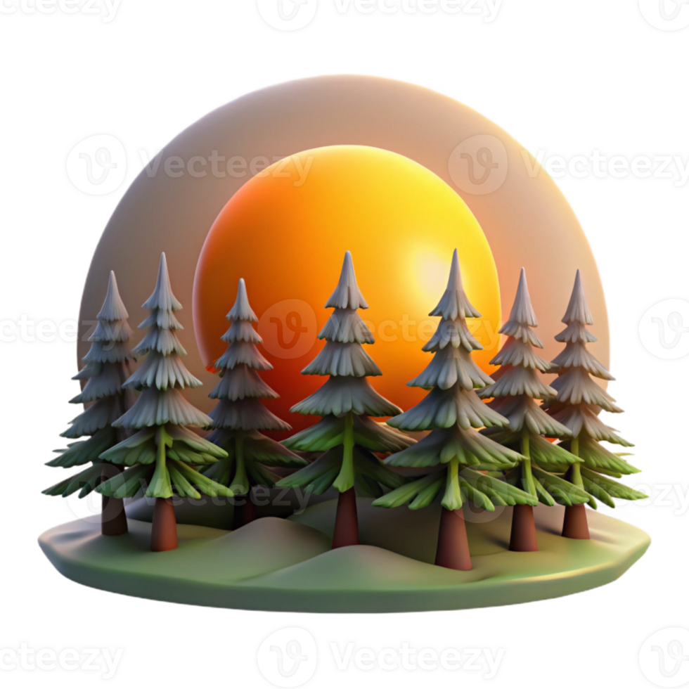 beautiful minimalist Sunrise Through Forest Trees Transparent Background professional png