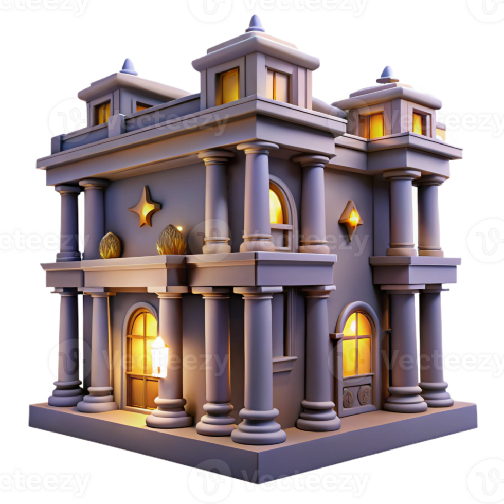 serene classic Surreal Building Facade Night View Isolated png