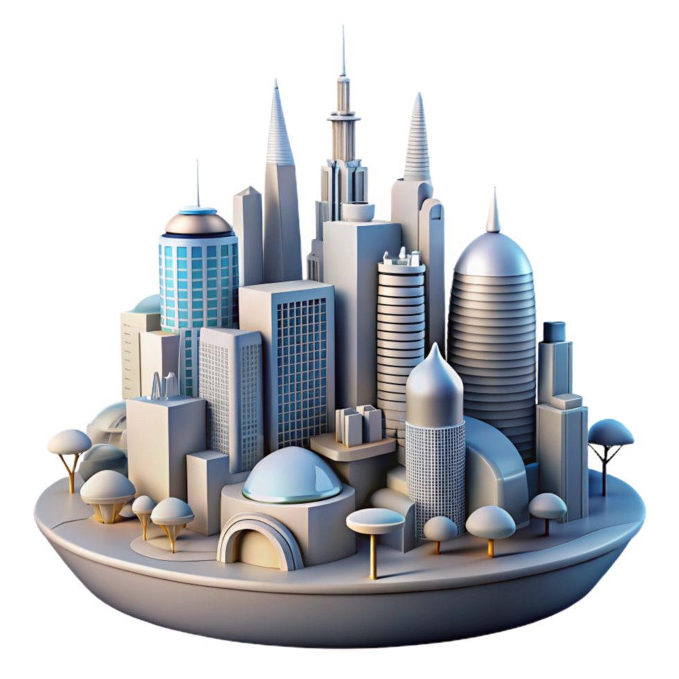 extraordinary vintage Surreal Cityscape with Futuristic Buildings Cutout high resolution png