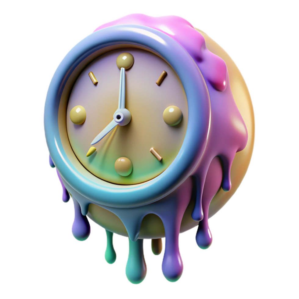 stunning abstract Surreal Clock Face Dripping Paint Transparent Background authentic png