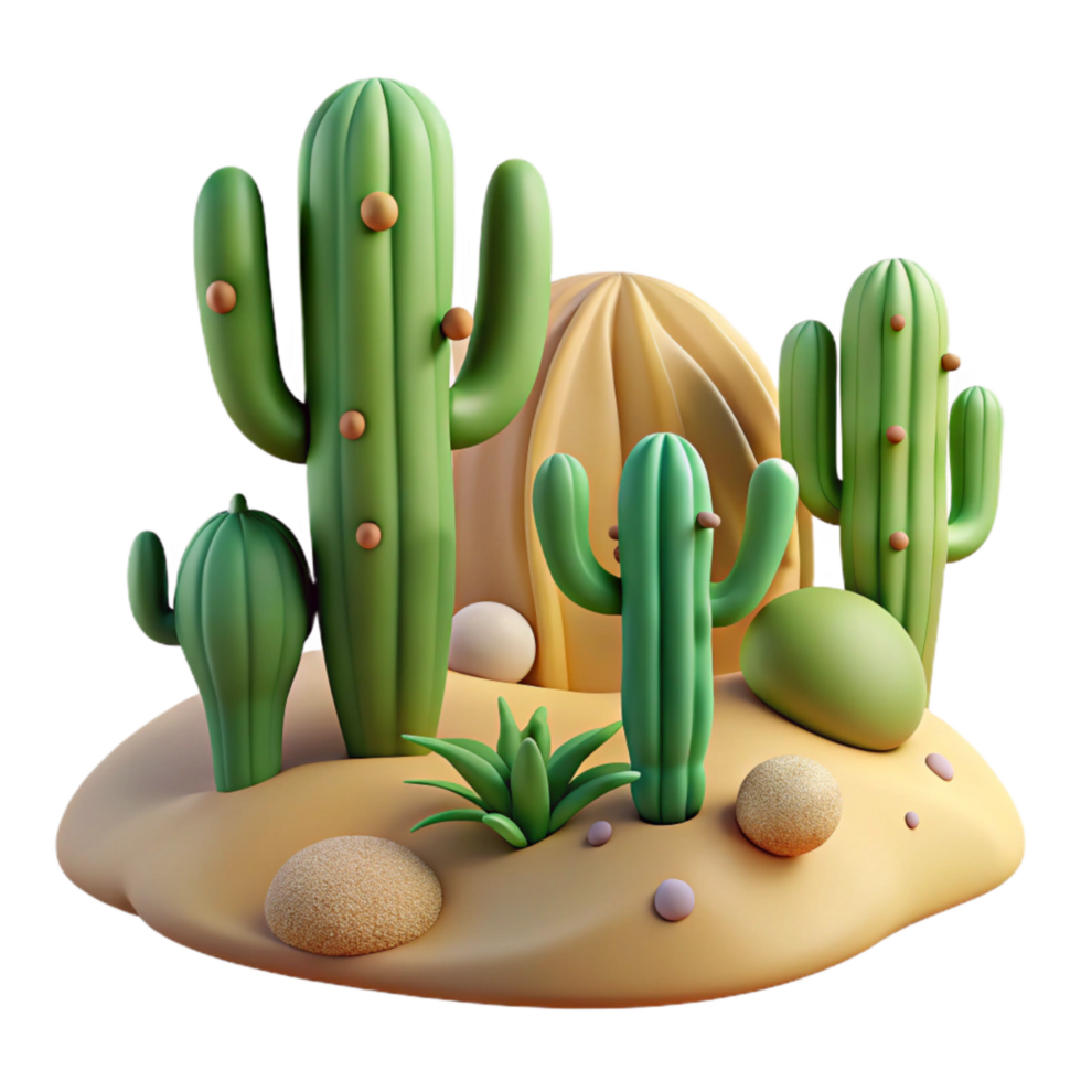 elegant minimalist Surreal Desert with Giant Cacti Transparent Background original png