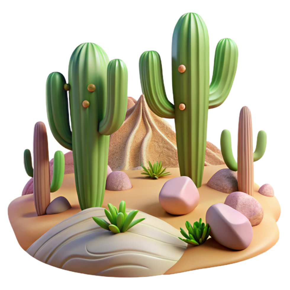 impressive classic Surreal Desert with Giant Cacti Transparent Background premium png