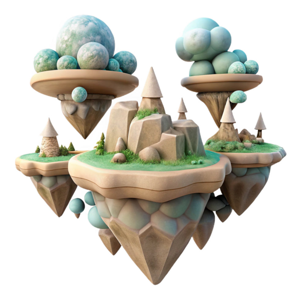 dramatic modern Surreal Floating Islands Transparent Background authentic png
