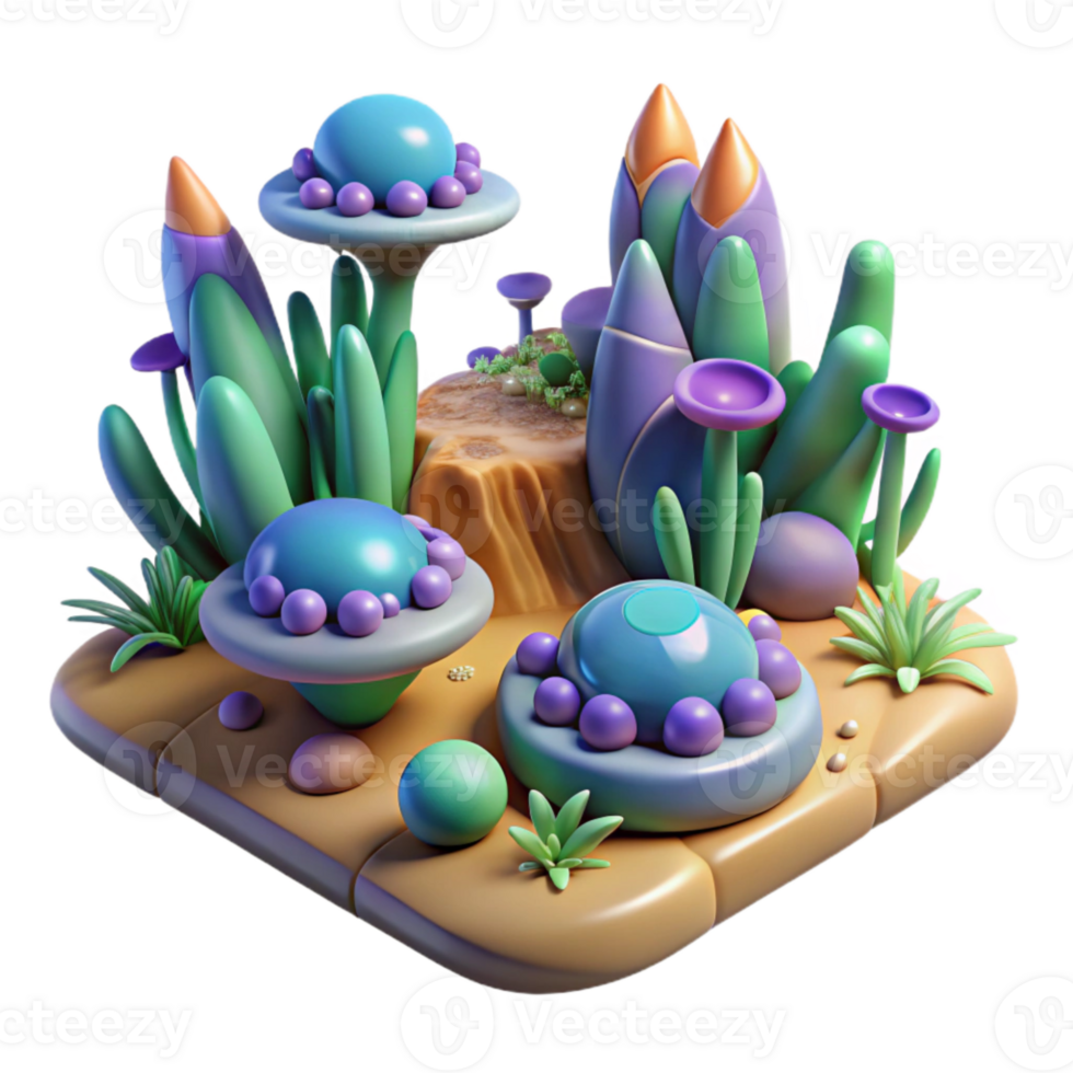 magnificent vintage Synthetic Landscape with Alien Flora Transparent Background genuine png