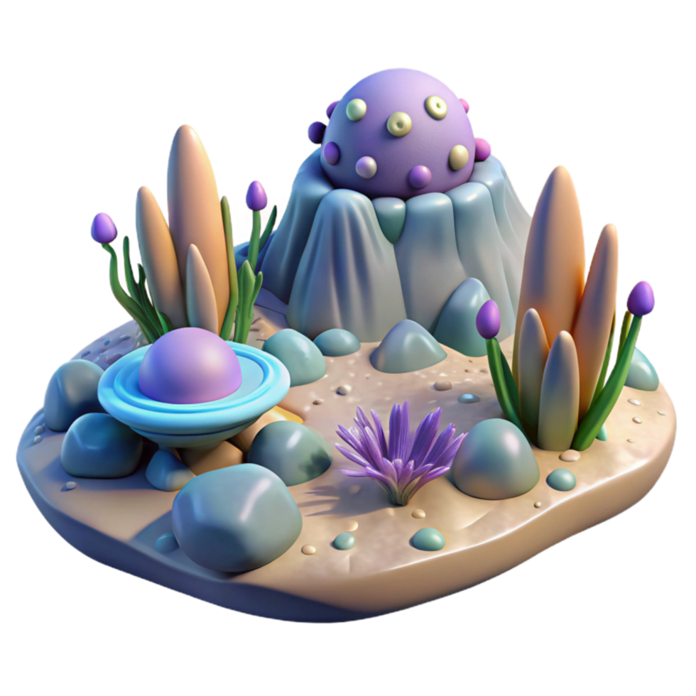 magnificent classic Synthetic Landscape with Alien Flora Transparent Background png