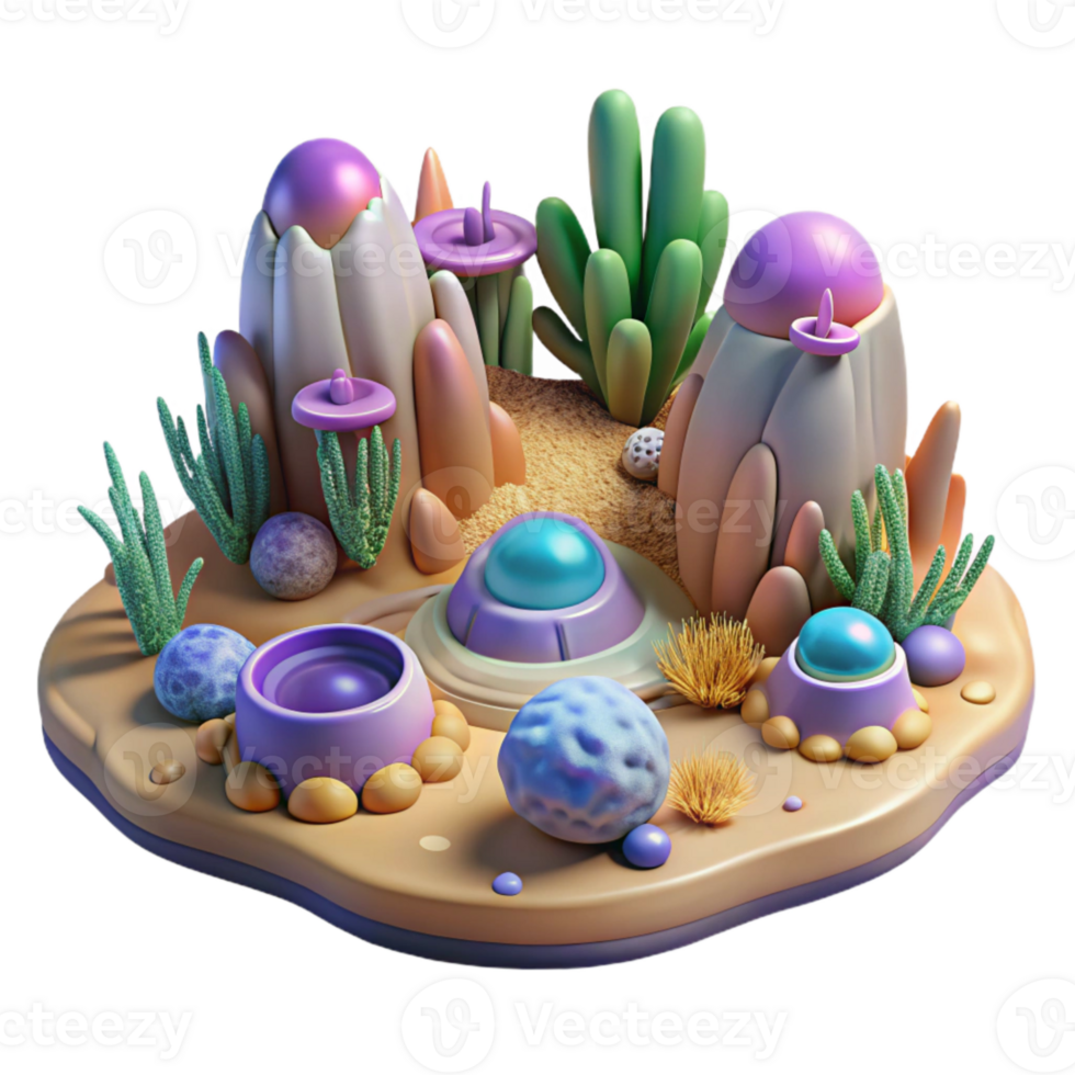 beautiful vintage Synthetic Landscape with Alien Flora Transparent Background png