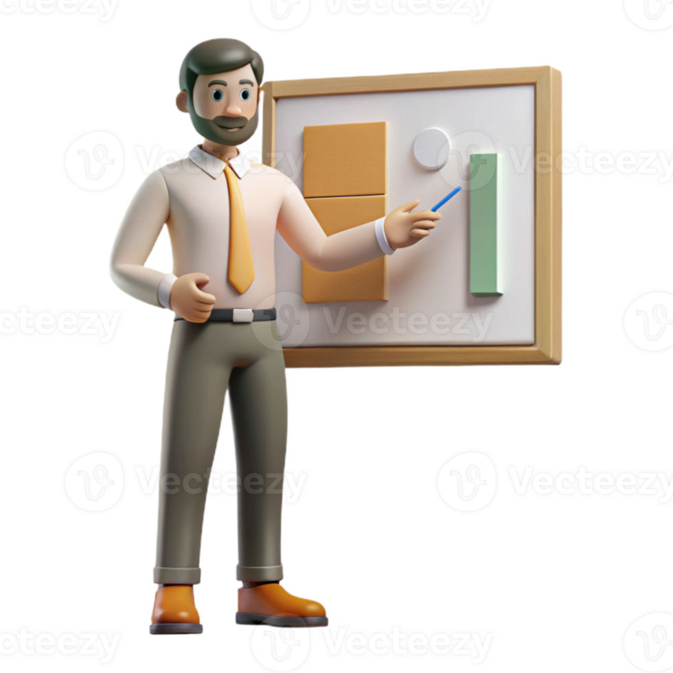 serene artistic Teacher Explaining Concept on Whiteboard Cutout high quality png