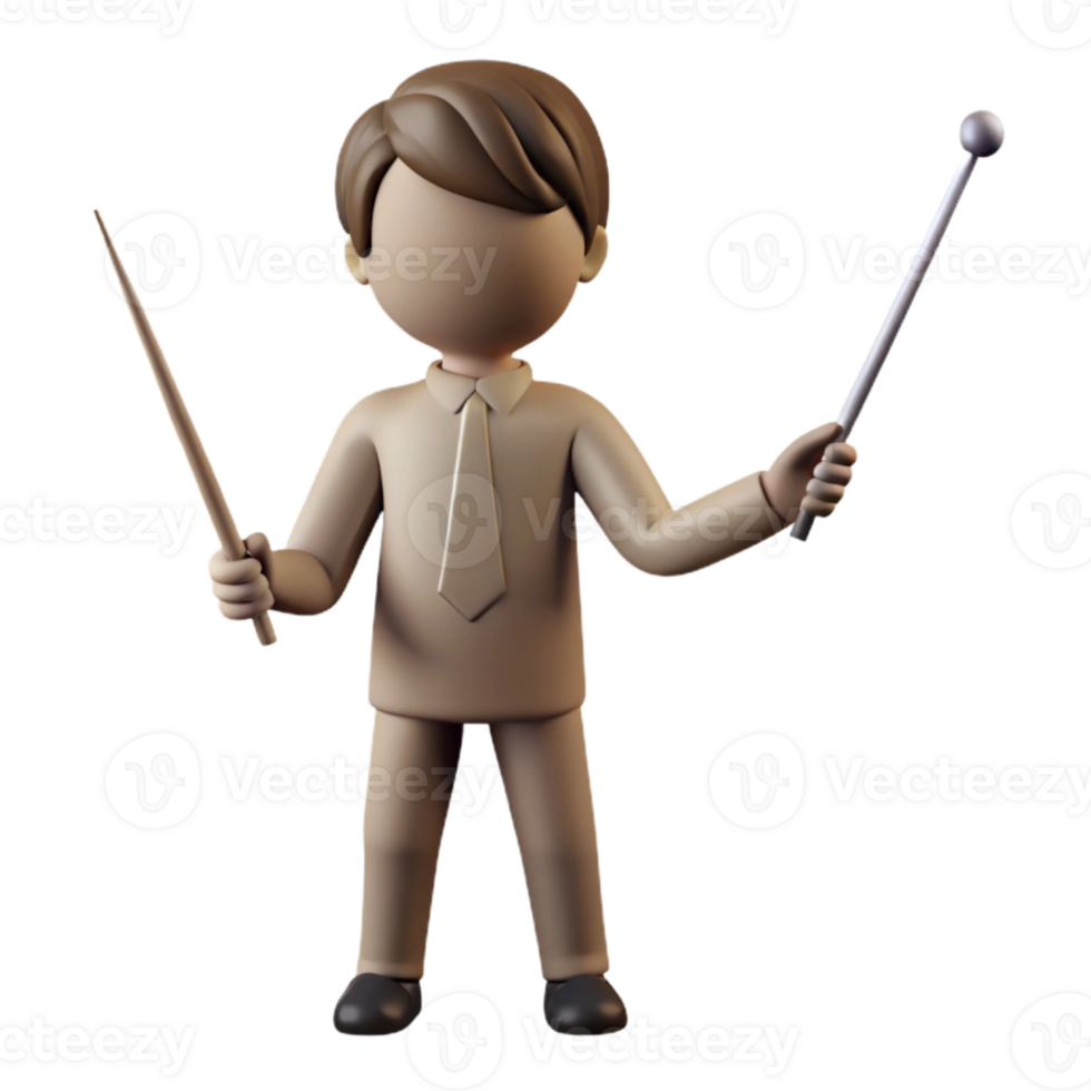 serene traditional Teacher with Pointer Stick Silhouette Isolated detailed png