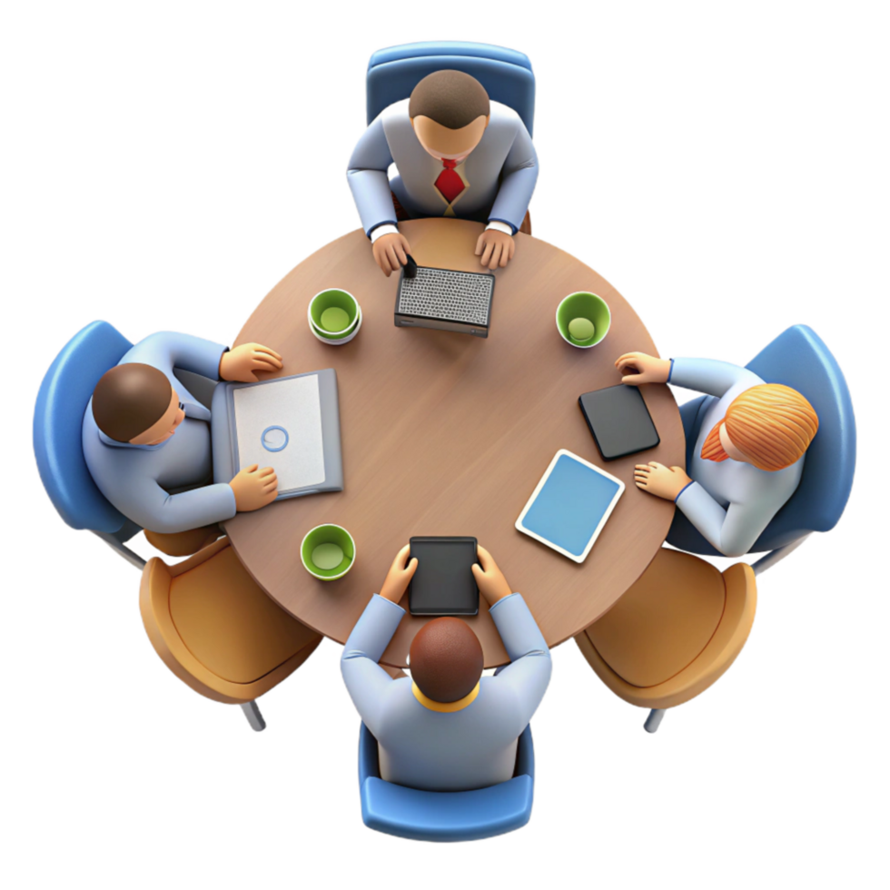 wonderful artistic Team Meeting Around Table Top View Isolated png
