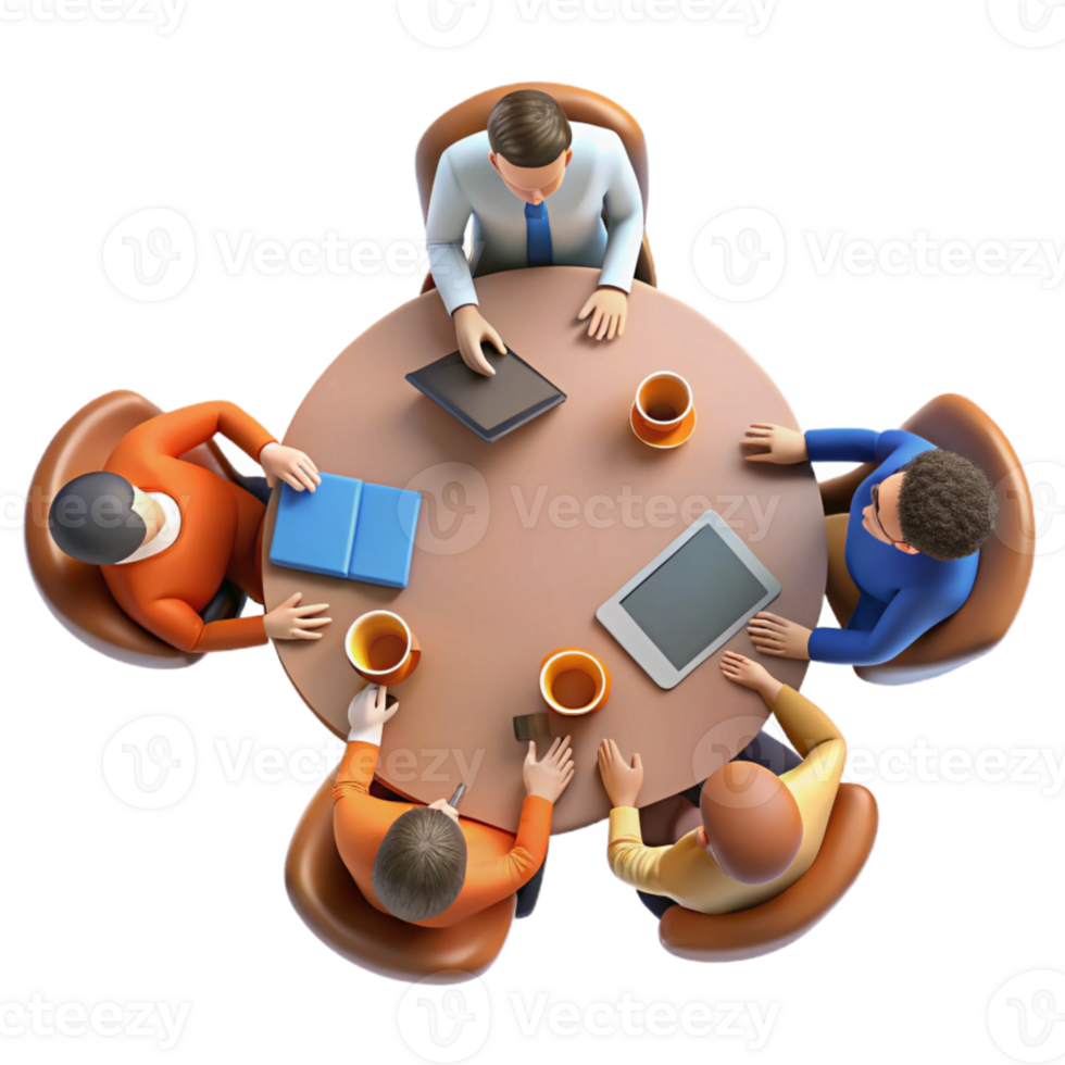 dramatic minimalist Team Meeting Around Table Top View Isolated original png