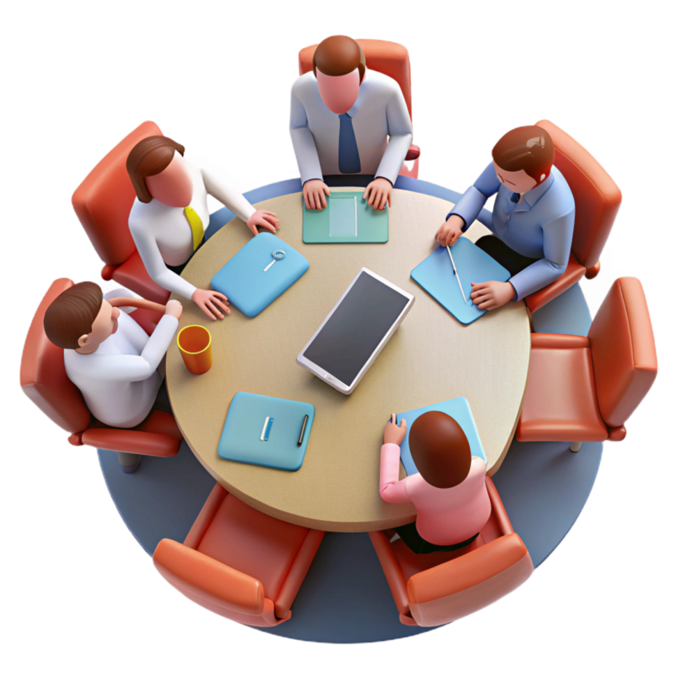 beautiful abstract Team Meeting Around Table Top View Isolated high quality png
