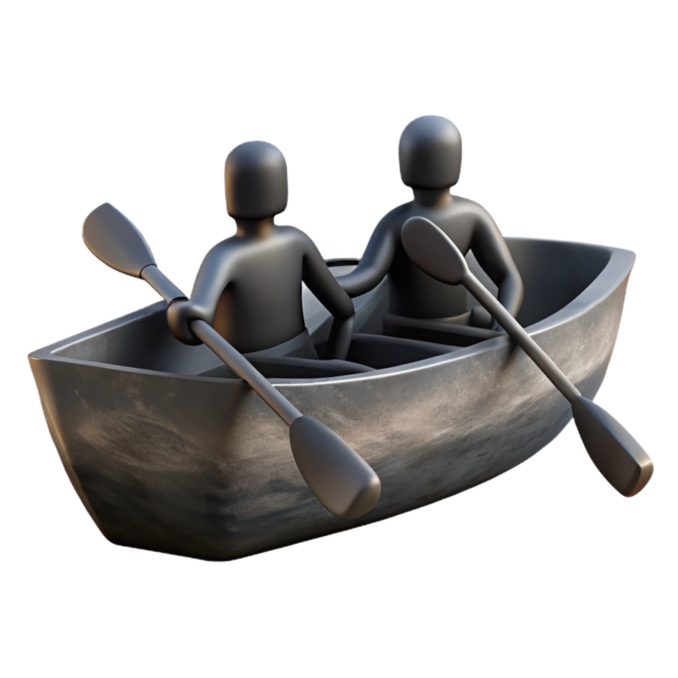 serene classic Teamwork Rowing Boat Silhouette Cutout with Dark Water original png