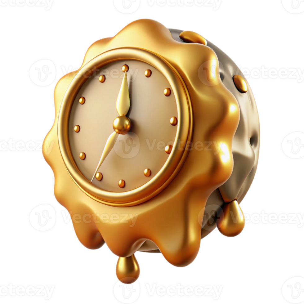 serene abstract Time Warp Clock Melting Gold Isolated detailed png