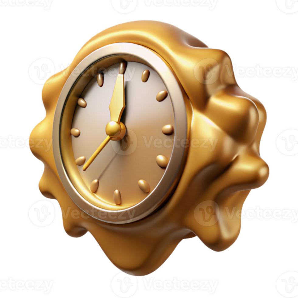 beautiful contemporary Time Warp Clock Melting Gold Isolated professional png