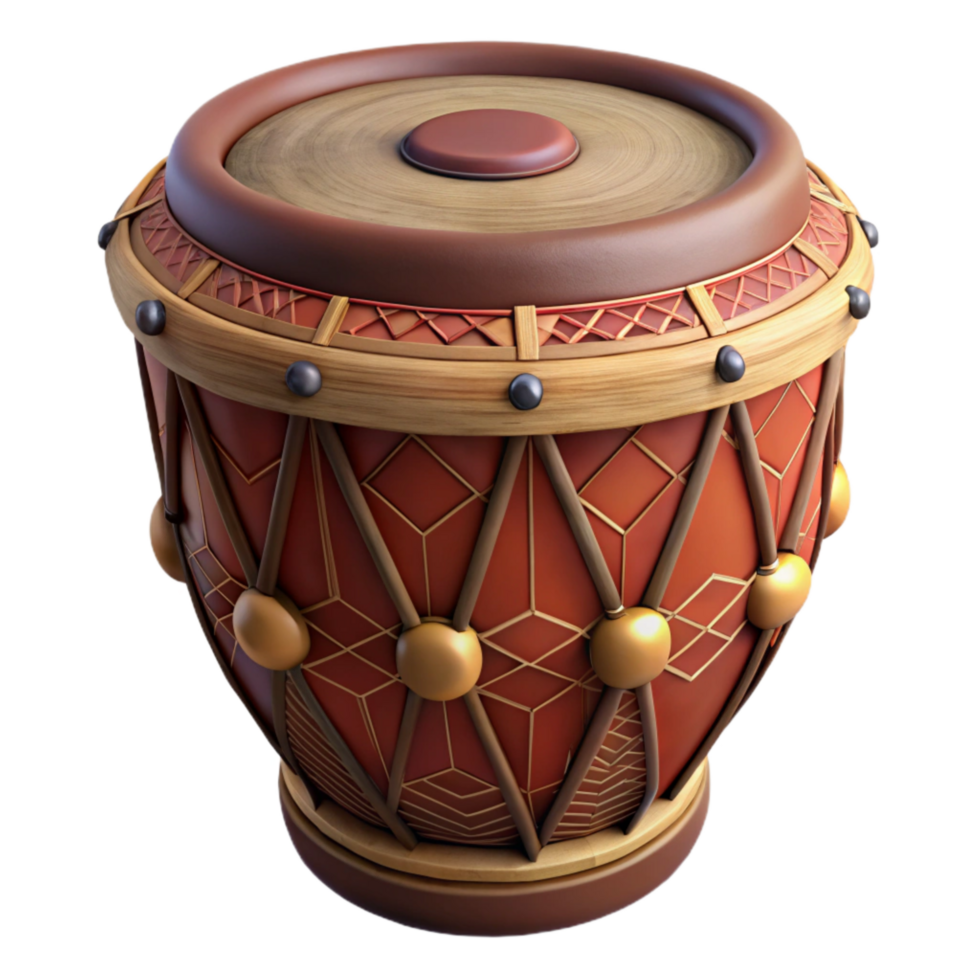 vibrant minimalist Traditional Drum with Carvings Cutout Isolated premium png