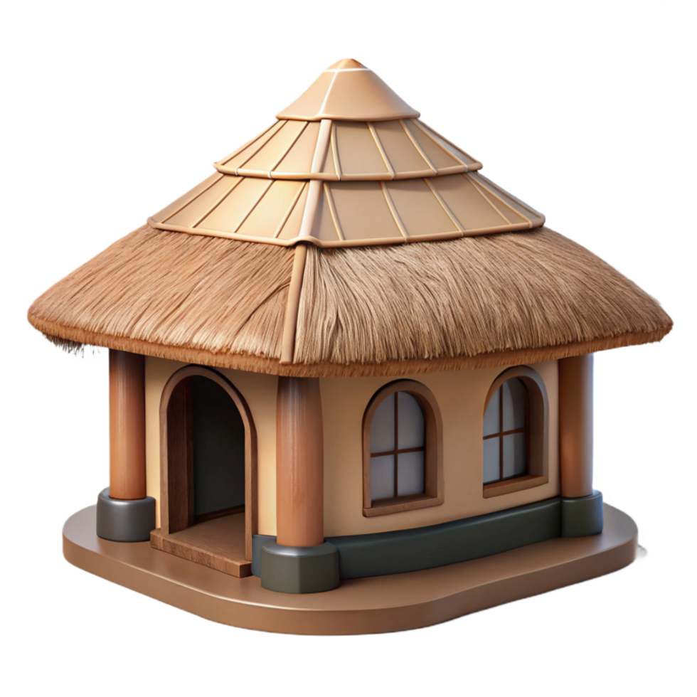 elegant artistic Traditional Hut with Thatched Roof Front View Transparent authentic png