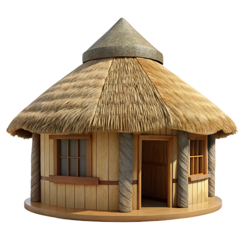 vibrant minimalist Traditional Hut with Thatched Roof Front View Transparent premium png