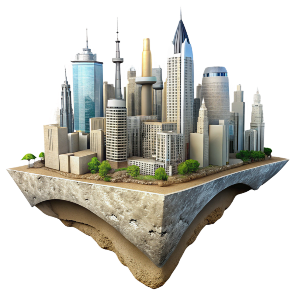 dramatic contemporary Transforming City Skyline Cutout Architectural Evolution png