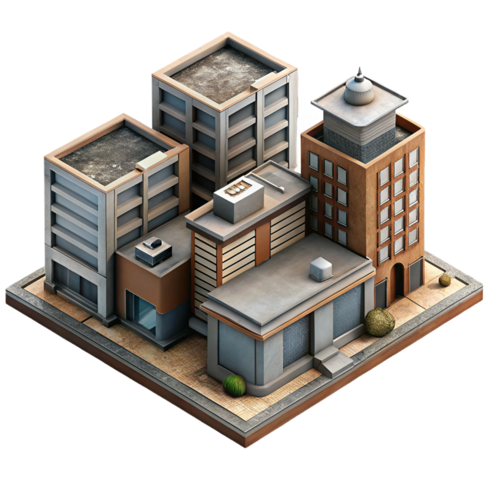 beautiful abstract Urban Building Complex Bird's Eye View Isolated authentic png