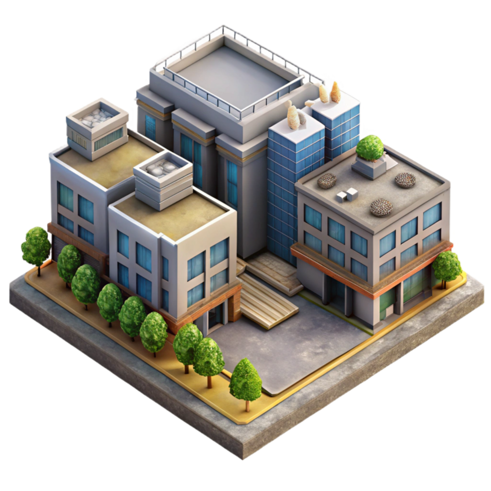 beautiful classic Urban Building Complex Bird's Eye View Isolated original png