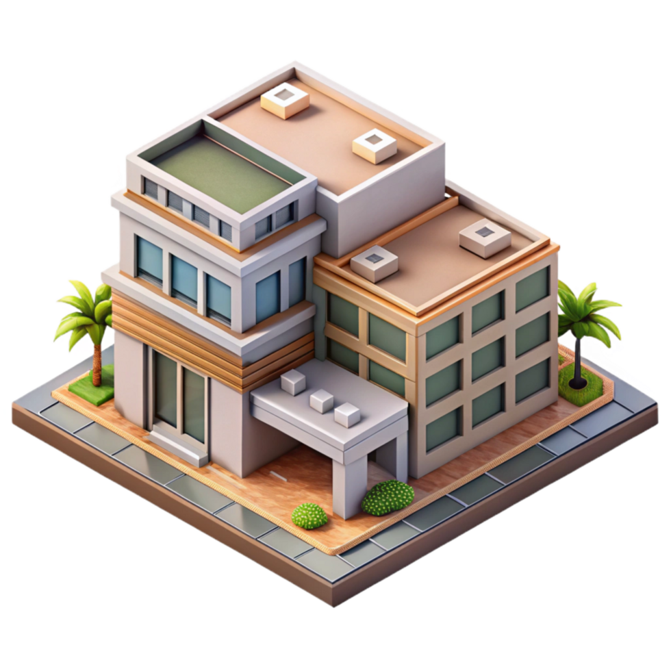 serene vintage Urban Building Complex Isometric Projection Isolated exclusive png