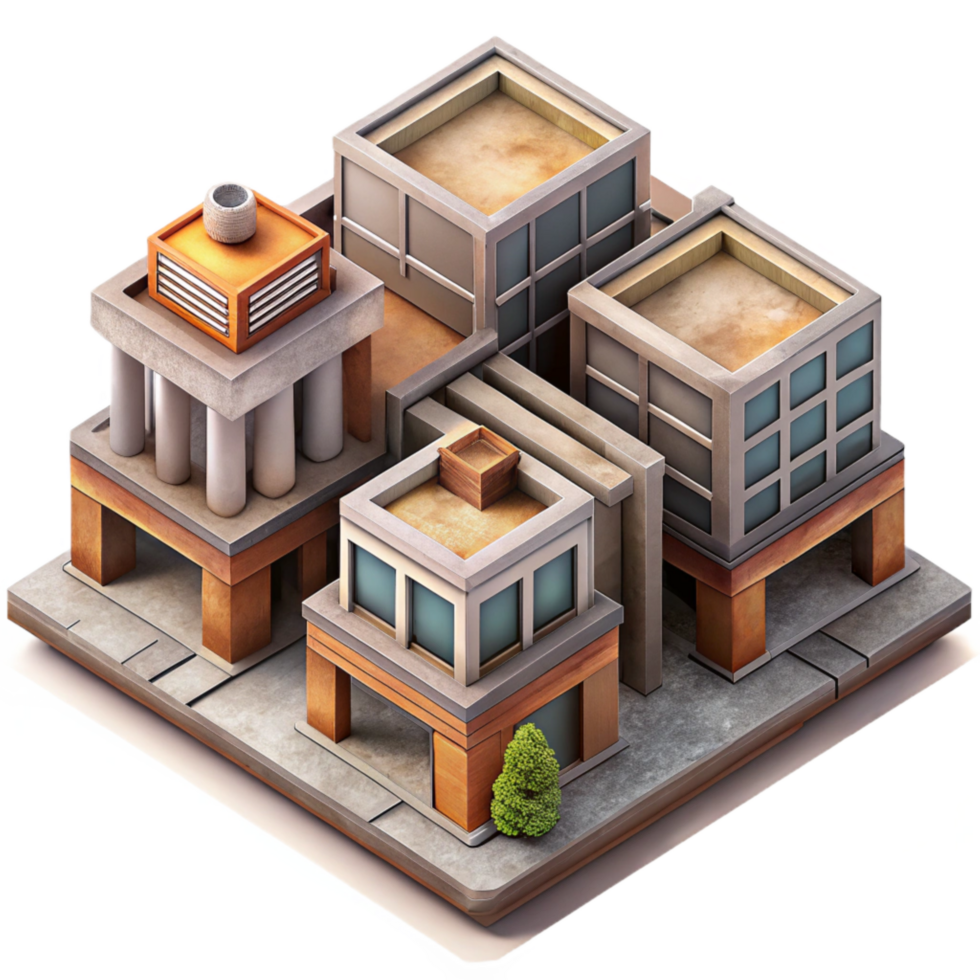 elegant creative Urban Building Complex Isometric Projection Isolated high quality png