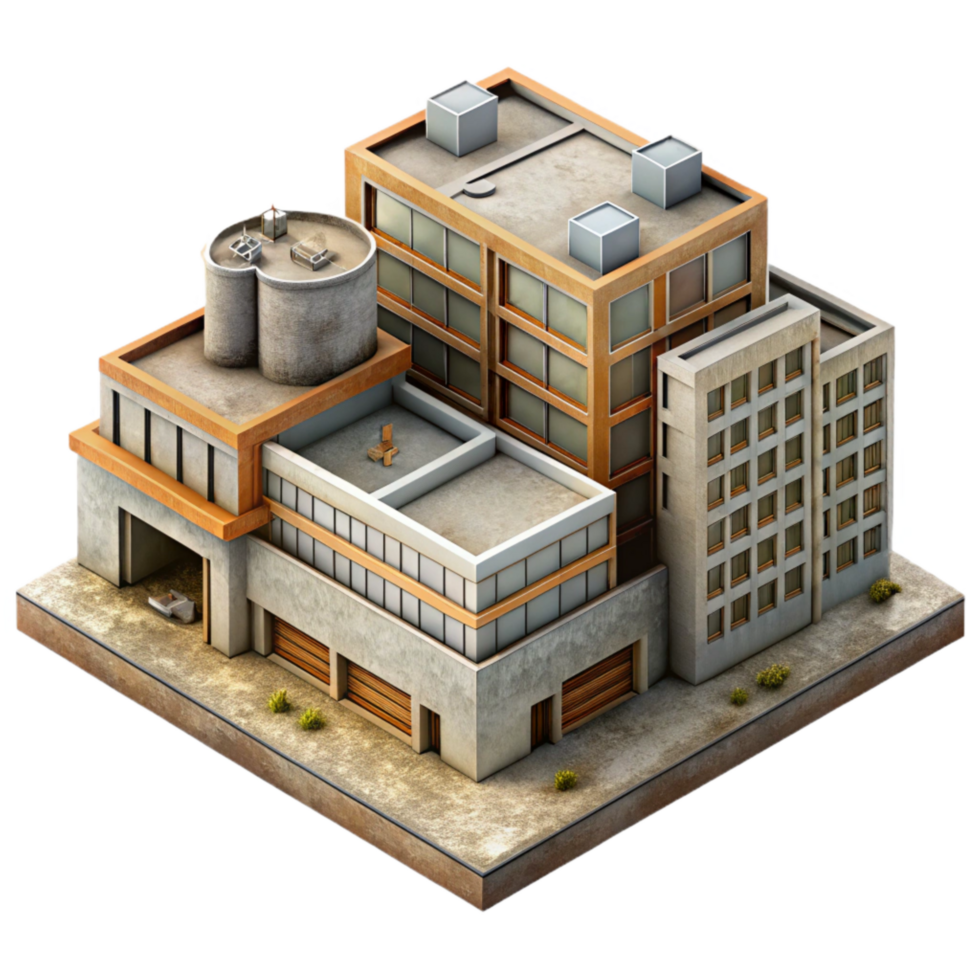 extraordinary vintage Urban Building Complex Perspective View Isolated professional png