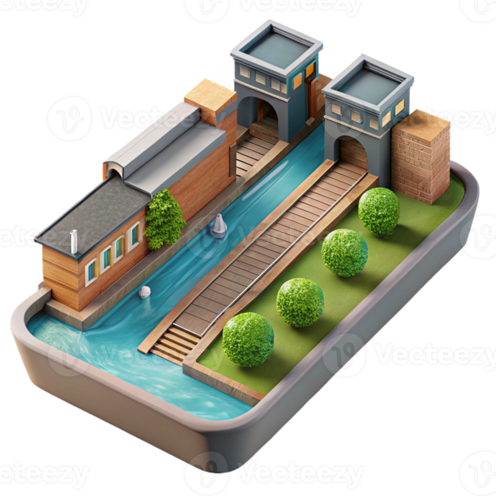 extraordinary contemporary Urban Canal System Top View Isolated Element png