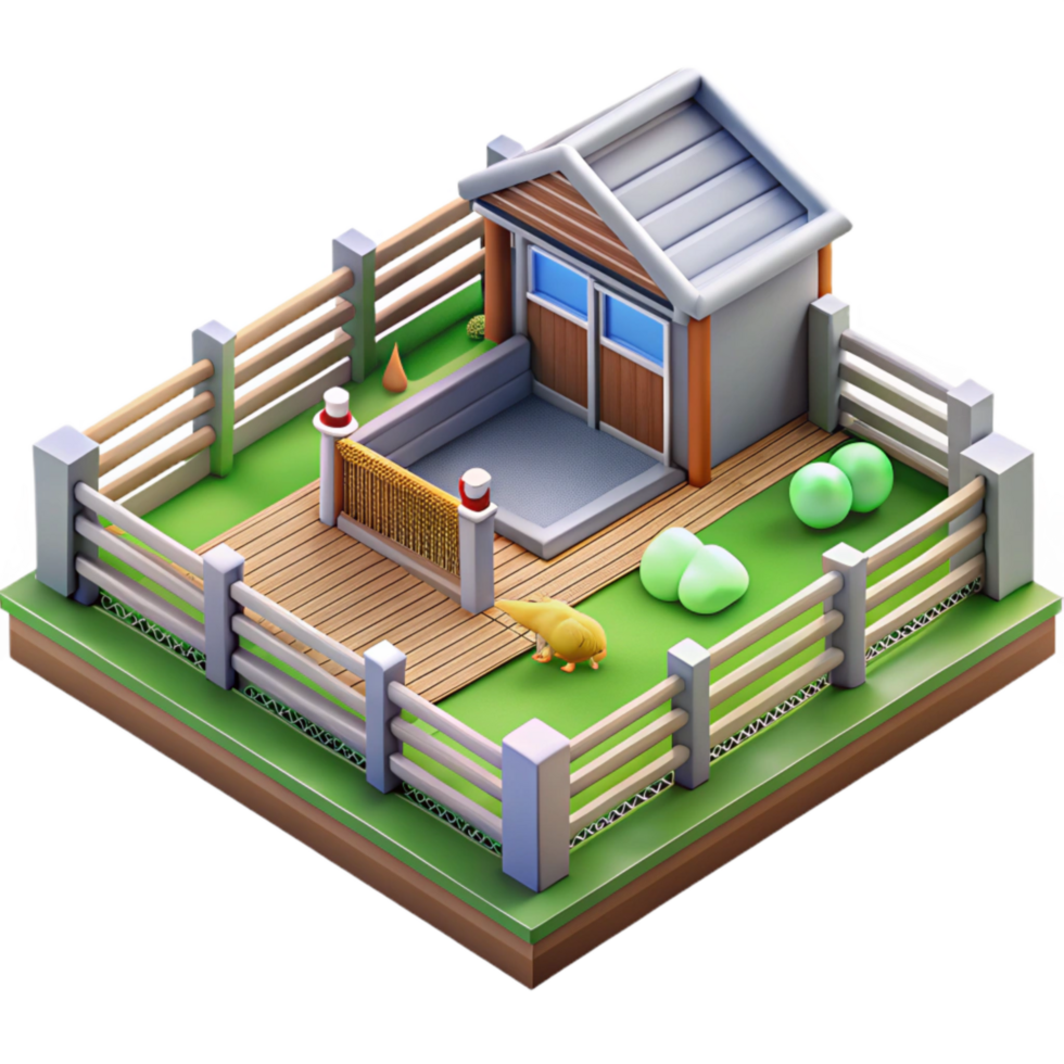 wonderful vintage Urban Farm Animal Pen Isometric View Isolated detailed png