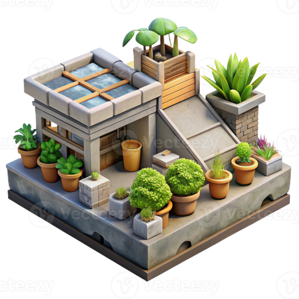 wonderful contemporary Urban Farming Rooftop Garden Isolated detailed png