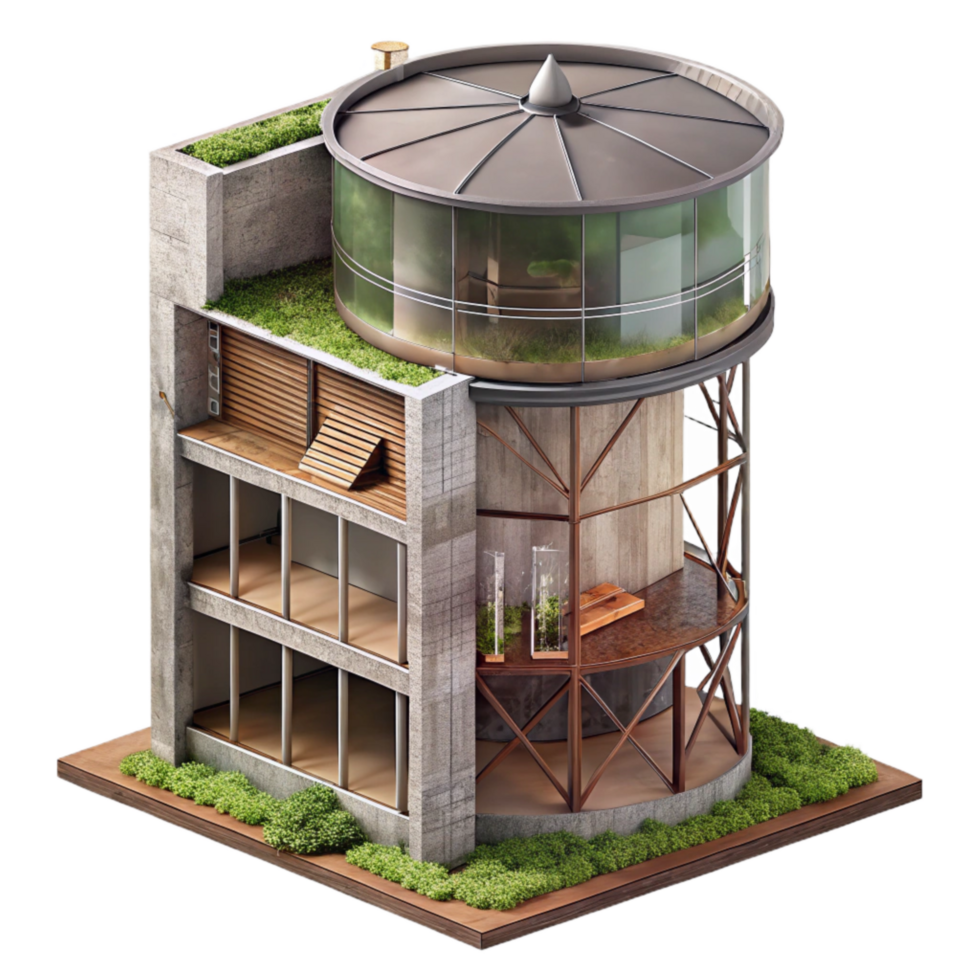 impressive vintage Urban Farm Tower Section Transparent Background with Interior View detailed png